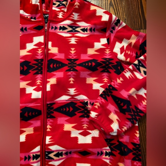 WRANGLER Retro Aztec Print Fleece Zip Up Hoodie Red - Picture 6 of 6